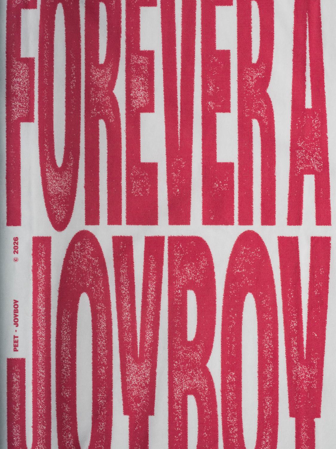 Détail de l'impression « Forever a Joyboy » en rouge